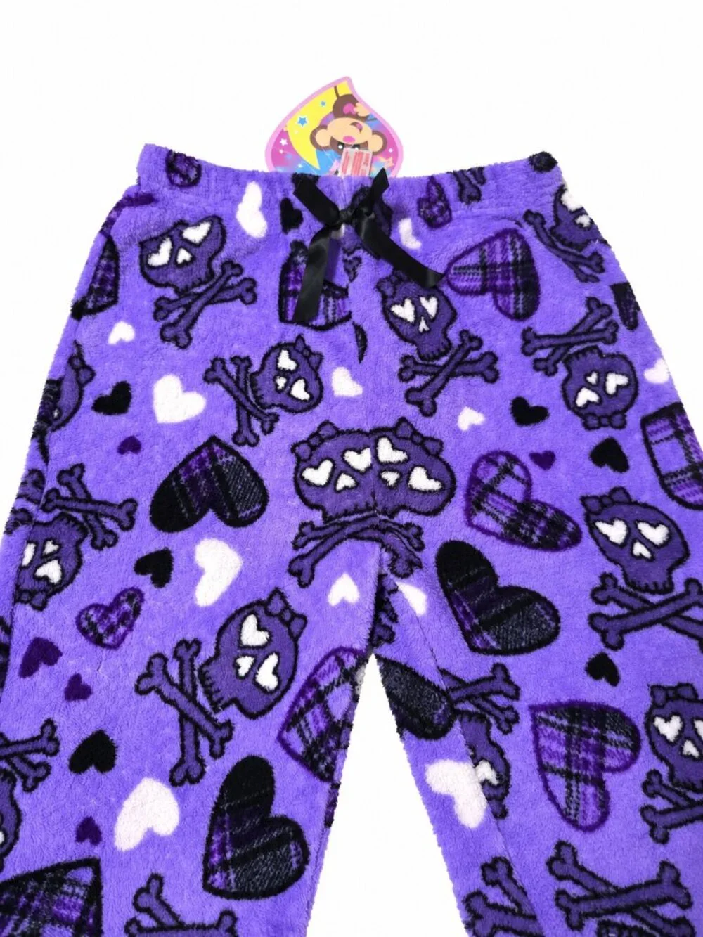 Girls Purple Fleece Pajama Pants Skull Hearts Size M 7/8 NWT